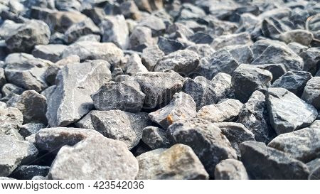 Gravel Road Texture. Small Grey Pebble Patternt. Stone Ground Background.