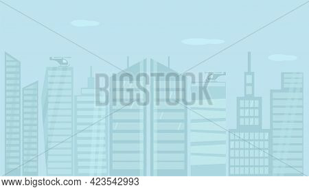 Urban City Landscape With Modern Buildings, Skyscraper On Skyline. Abstract Silhouette Cityscape For