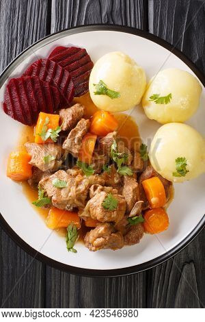 Kalops Is A Traditional Swedish Beef Stew That Is Slowly Cooked With Vegetables And Spices Close Up 