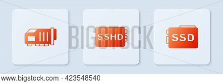 Set Sshd Card, Video Graphic And Ssd. White Square Button. Vector