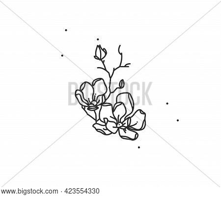Hand Drawn Vector Abstract Stock Flat Graphic Illustration With Logo Element, Bohemian Magic Flower 
