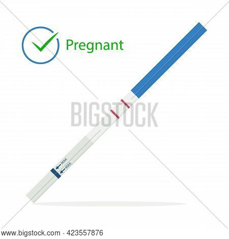 Positive Pregnancy Test, Isolated On White Background, Flat Design
