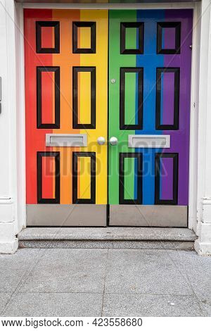 Dublin, Ireland, June 11th 2021, Savills On Molesworth Street With Doors In Colour Of Pride Flag