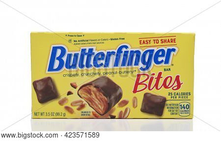 IRVINE, CALIFORNIA - 11 JUN 2021: A box of Butterfinger Bites chocolate and peanut butter candy.
