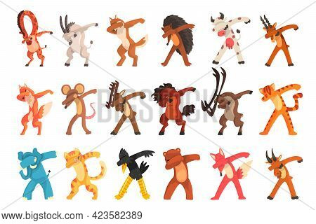 Set Of Animals Standing In Dub Dancing Pose, Different Animals Doing Dubbing Vector Illustration On 