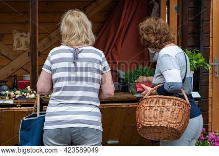 Hodonin, Czech Republic, June 12, 2021 Fruit And Vegetable Market In Hodonin In South Moravia. Among