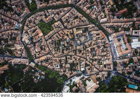 Aerial view of the historic town of Uzes, France. Toned image.