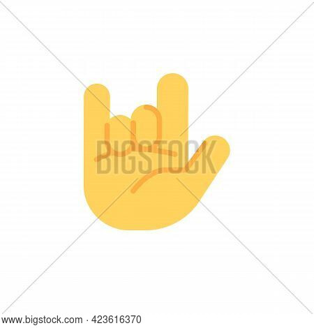 Rock On Hand Gesture Flat Icon, Rock And Roll Vector Sign, Colorful Pictogram Isolated On White. Sym