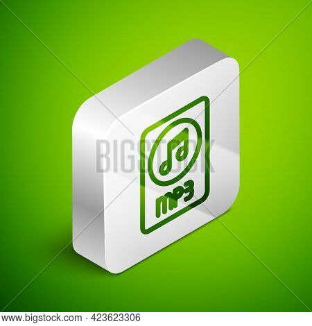 Isometric Line Mp3 File Document. Download Mp3 Button Icon Isolated On Green Background. Mp3 Music F