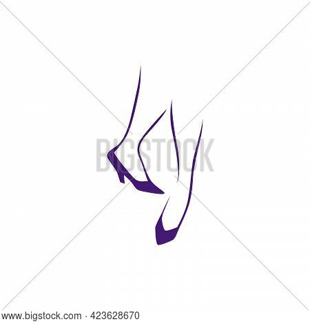 Beautifulhand Drawn Woman Foot On High Heels Shoes Silhouette Isolated. Vector Flat Illustration. Fo