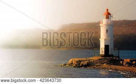 Lighthouse Tokarevskaya Koshka With Vane Anemometer In Vladivostok, Russia