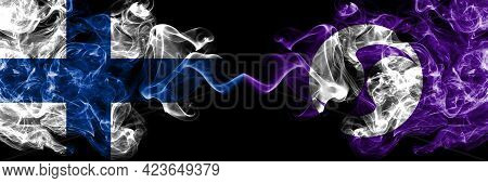 Finland, Finnish Vs Japan, Japanese, Samani, Hokkaido, Hidaka, Subprefecture Smoky Flags Side By Sid