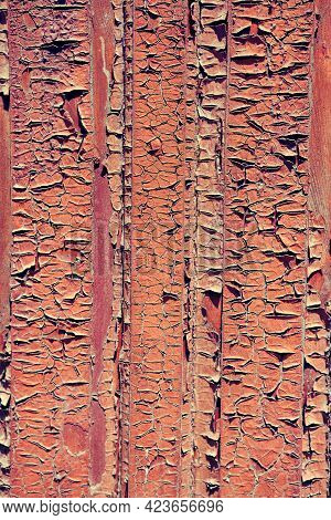 Texture Of The Old Door. Peeling Paint On Wooden Doors As A Deta