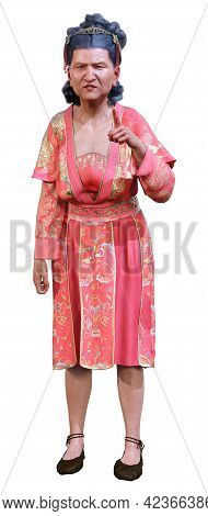 3D Rendering Asian Senior Woman On White