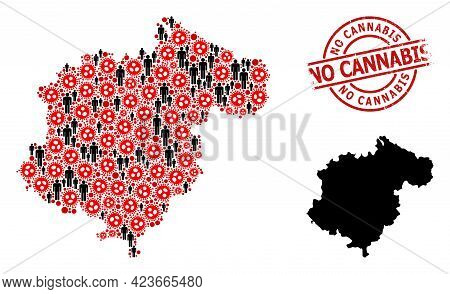 Collage Map Of Teruel Province United From Virus Outbreak Elements And Men Items. No Cannabis Scratc