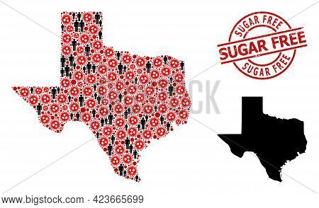 Collage Map Of Texas State United From Virus Outbreak Icons And People Items. Sugar Free Distress Se