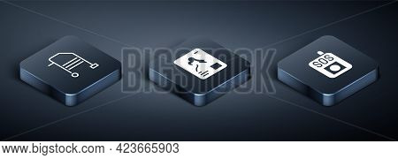 Set Isometric Walker, Press The Sos Button And X-ray Shots Icon. Vector