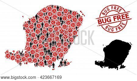 Collage Map Of Lombok Island Composed Of Virus Outbreak Elements And Men Elements. Bug Free Grunge S