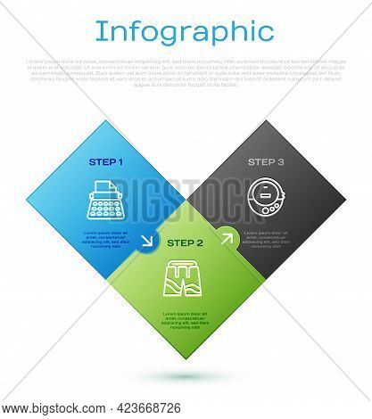 Set Line Retro Typewriter, Music Cd Player And Short Or Pants. Business Infographic Template. Vector