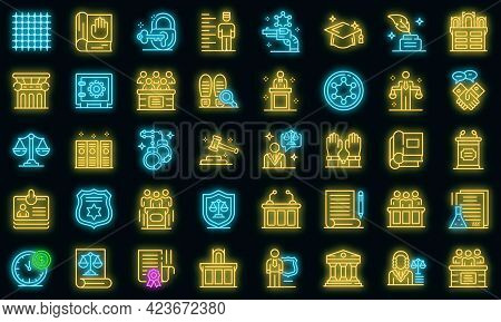 Prosecutor Icons Set. Outline Set Of Prosecutor Vector Icons Neon Color On Black