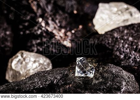 Diamond Mine With Rough And Cut Stones, Diamond Mining Concept