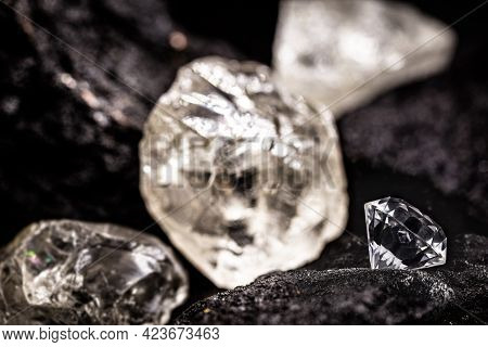 Diamond Mine With Rough And Cut Stones, Diamond Mining Concept
