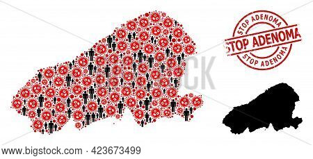 Mosaic Map Of Kahoolawe Island Organized From Virus Items And People Icons. Stop Adenoma Grunge Seal