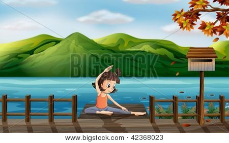 해변을 따라 여자 excercising의 그림
