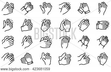 Handclap Icons Set. Outline Set Of Handclap Vector Icons For Web Design Isolated On White Background