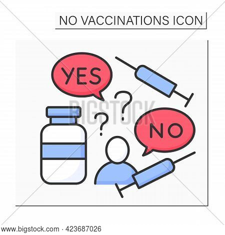 Doubt Color Icon. Doubts About Vaccination Against Covid19. Thinking About Vaccine True Influence.no