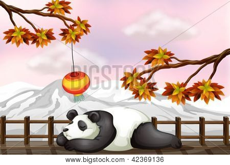 Ilustrace spící medvěd a snow mountain