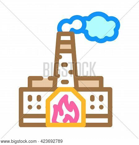 Thermal Power Plant Peat Color Icon Vector. Thermal Power Plant Peat Sign. Isolated Symbol Illustrat