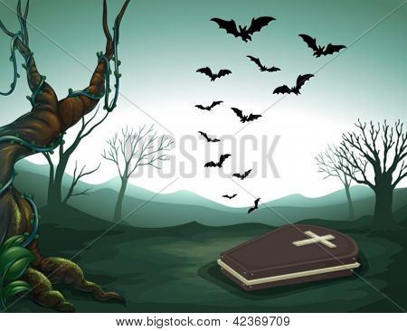 Ilustrace hřbitov v lese