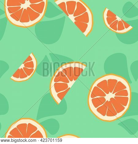 Citrus Fruit Vector Pattern Illustration On Teal Background