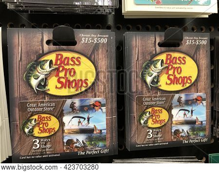 Indianapolis - Circa February 2021: Bass Pro Gift Cards. Bass Pro Gift Cards Are Accepted Online Or 