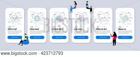 Science Icons Set. Ui Phone App Screens With Teamwork. Included Icon As Verify, Typewriter, Diagram 