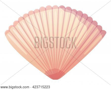 Pink Scallop Seashell. Beach Clipart, Ocean Element Concept. Stock Vector Illustration Isolated On W