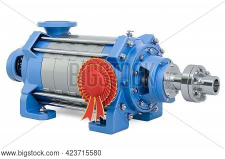 Horizontal Multistage Pump With Best Choice Badge, 3d Rendering Isolated On White Background