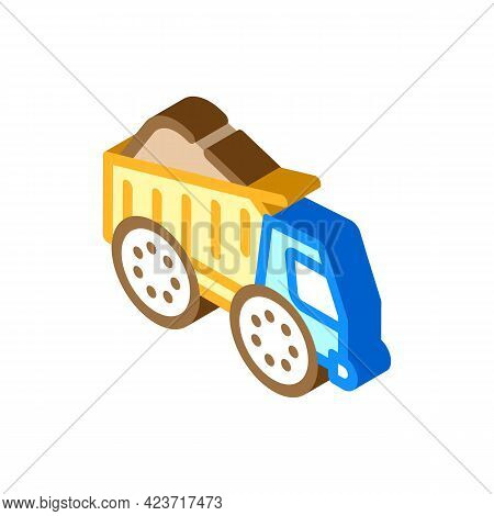 Truck Carrying Peat Isometric Icon Vector. Truck Carrying Peat Sign. Isolated Symbol Illustration