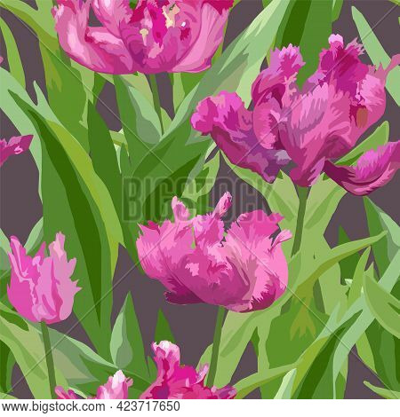Abstract Seamless Pattern With Flowers. Vector File.
