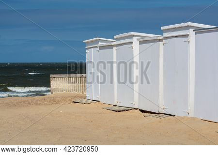 Watersport On Yellow Sandy Beach In Small Belgian Town Knokke-heist, Luxury Vacation Destination, Su