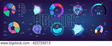 Modern Pie Chart And Circle Infographic Collection For Web, Ui, Ux, Kit And Mobile App. Futuristic C