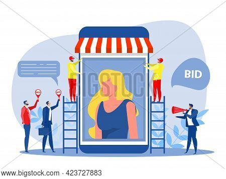 Auction Business Selling Portrait Painting Concept Of Selling Non-fungible Token At Auction On Lapto