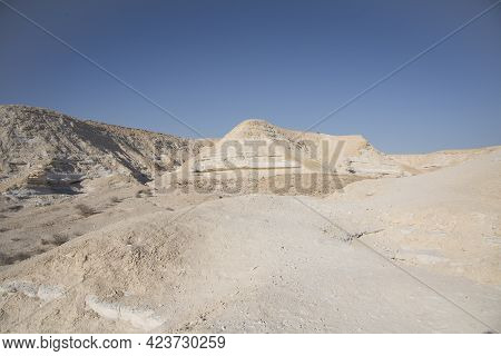 Beautiful Lunar Landscape. Wight And Smooth Hills In Various Shapes In A Desert Landscape. The Whiti