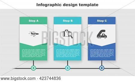 Set Plane, Lost Baggage And Passenger Ladder For Plane Boarding. Business Infographic Template. Vect