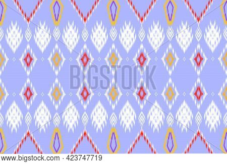 Geometric Green Shape And Yellow Color Bohemian Fabric Pattern, Design Cloth Of Indian Style. Tribal