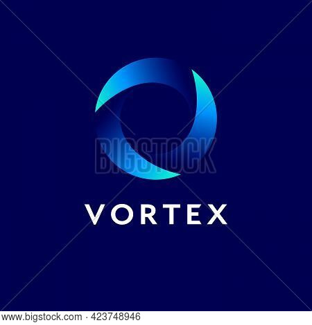 Vortex Logo. Blue Emblem. O Monogram. Dynamic Swirl.