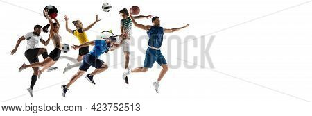 Collage Of Different Professional Sportsmen, Basketball, Tennis, Voleyball, Fitness, Running, Soccer