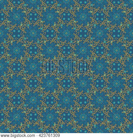 Little Blue Flowers And Yellow Butterflies Pattern