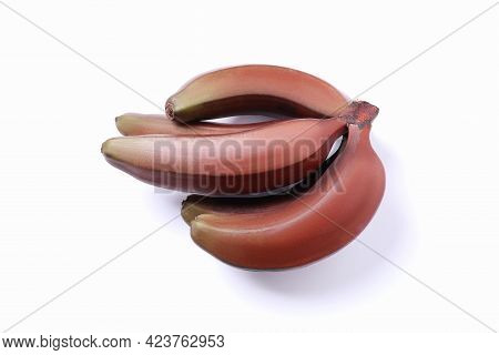 Tasty Red Baby Bananas On White Background, Top View